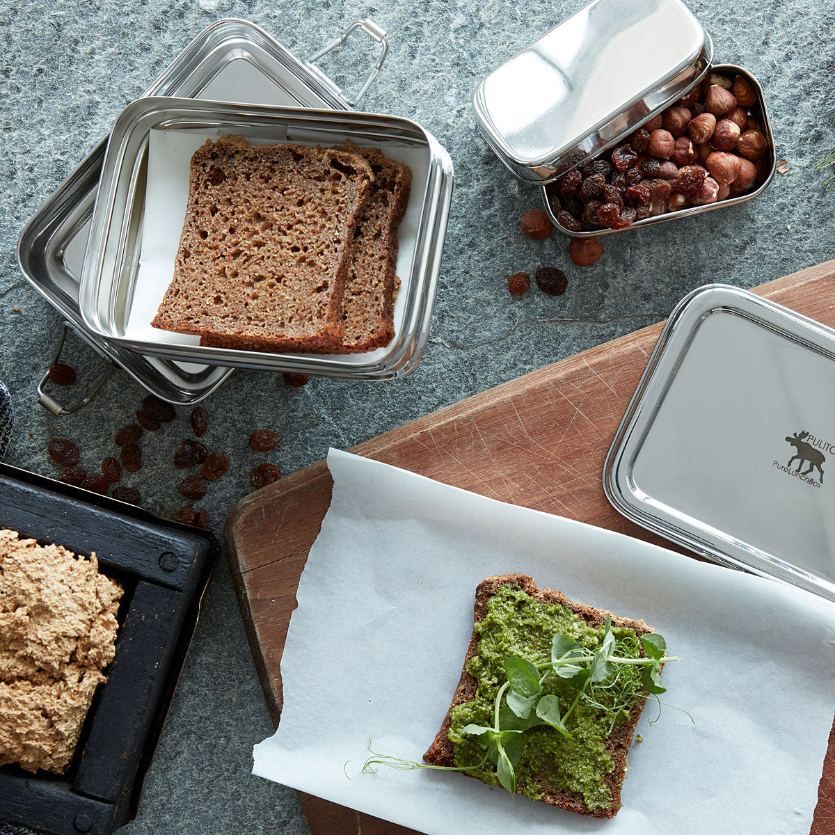Madkasse i rustfrit stål med snackbox